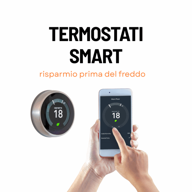 Termostato smart e smartphone per il controllo remoto del riscaldamento e il risparmio energetico in casa
