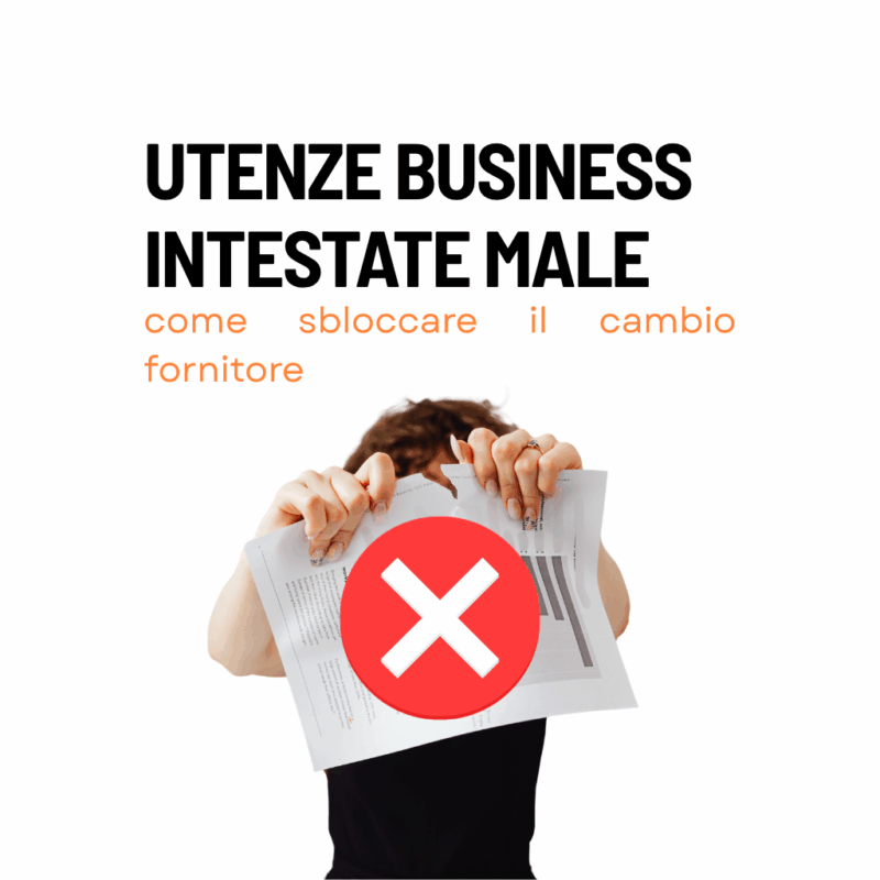 Donna che strappa un documento con simbolo di errore rosso – utenze business intestate male